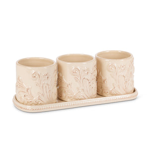 Acanthus Stoneware Herb Pots with Tray, Set of 3 with Tray ECL95435 Park Hill