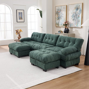 English Elm U Shaped Modular Cloud Sectional Deep Seat Flannelette Sofa with Rounded Bolster Armrests Green W2120S00039