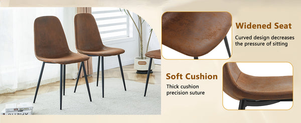 English Elm A set of 4 modern medieval restaurant cushioned side chairs with brown techno-fabric seats & black metal legs, ergonomic comfort and easy assembly (W115149079) W1151P306740