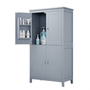 English Elm Elegant Bathroom Floor Storage Cabinet with 4 Doors, Adjustable Shelves, Anti-Tip Design, 28"L x 15"W Grey N725P188461E