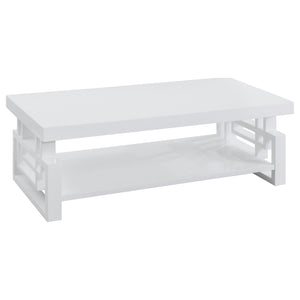 English Elm Fletcher Gloss White Lacquer Coffee and End Table Set for Modern Living Rooms B062S01660