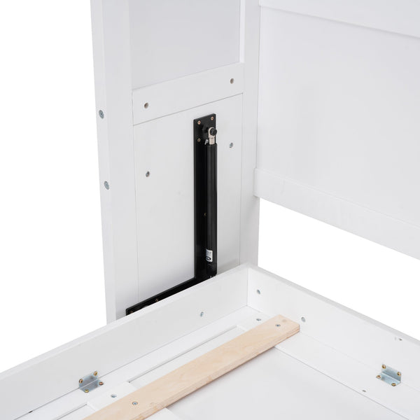 English Elm Queen Murphy Wall Bed with Dual Piston Mechanism Space Saving Mdf Cabinet Frame White LP000665AAK-2