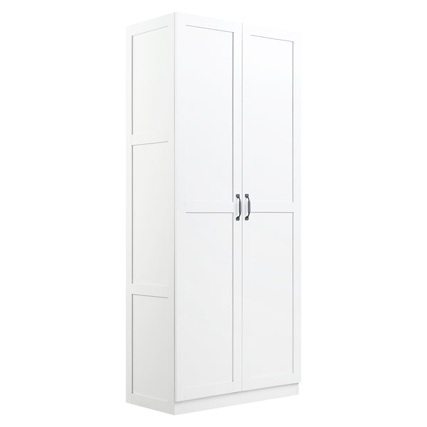 English Elm Cornelia White Storage Cabinet 71" Tall MDF with 7 Adjustable Shelves, Soft-Close Doors & Handles B365P397856