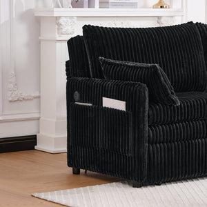 English Elm 73"convertible Corduroy Sleeper Sofa with Usb Port and Side Pocket for Studio Apartments Black W3373P405038