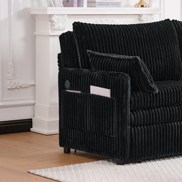 English Elm 73"convertible Corduroy Sleeper Sofa with Usb Port and Side Pocket for Studio Apartments Black W3373P405038