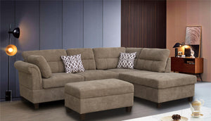 English Elm Domenico Tufted Polyester Sectional Sofa with Chaise Storage Ottoman and Accent Pillows Brown B2749S00157