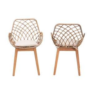 English Elm Modern Boho Rattan Rod Dining Chair Set of Two with Crisscross Base for Casual Spaces B2750P420379