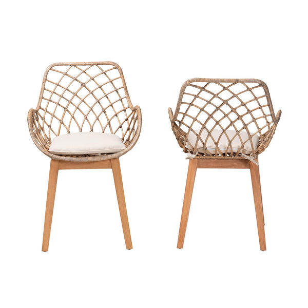 English Elm Modern Boho Rattan Rod Dining Chair Set of Two with Crisscross Base for Casual Spaces B2750P420379