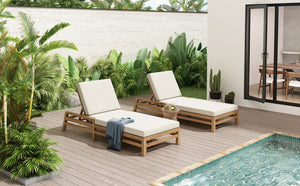 English Elm Trexm Solid Acacia Wood Outdoor Reclining Lounge Chair Set of 2 with Cushions Light Teak TM000033AAD