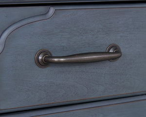 English Elm 84 Coastal Corduroy Blue TV Stand for TVs up to 90" — Solid Rubberwood, Glass Doors, Cable Management B108P193070