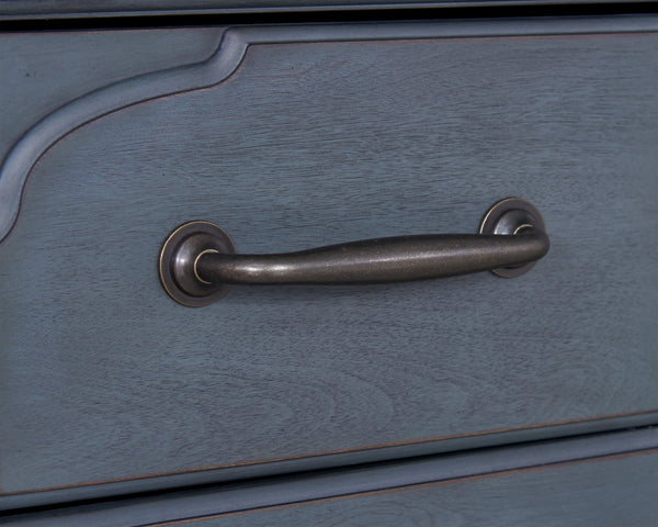 English Elm 84 Coastal Corduroy Blue TV Stand for TVs up to 90" — Solid Rubberwood, Glass Doors, Cable Management B108P193070