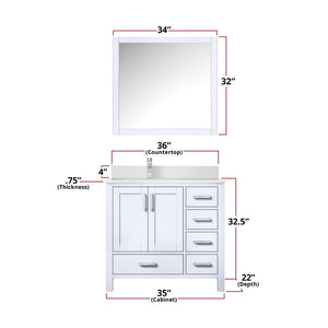 English Elm White Bath Vanity Set With Left Offset Quartz Top, Chrome Faucet, And 34-Inch Matching Mirror B2731S01258-GIGA