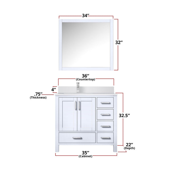 English Elm White Bath Vanity Set With Left Offset Quartz Top, Chrome Faucet, And 34-Inch Matching Mirror B2731S01258-GIGA