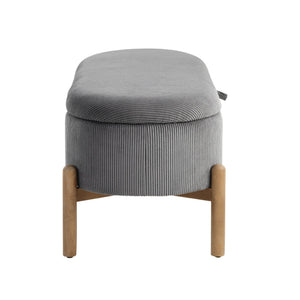 English Elm Storage Bench Corduroy Upholstered Lift Top Seat with Wood Legs Mid Century Bedroom Gray B011P298249