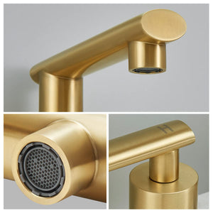English Elm Brushed Gold Widespread Bathroom Faucet - Low-Arch Design With Pop-Up Drain & Supply Lines Included T3177P277503