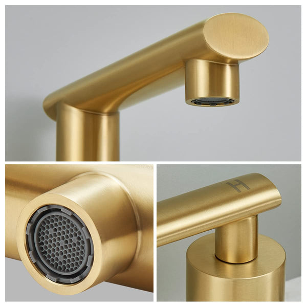 English Elm Brushed Gold Widespread Bathroom Faucet - Low-Arch Design With Pop-Up Drain & Supply Lines Included T3177P277503
