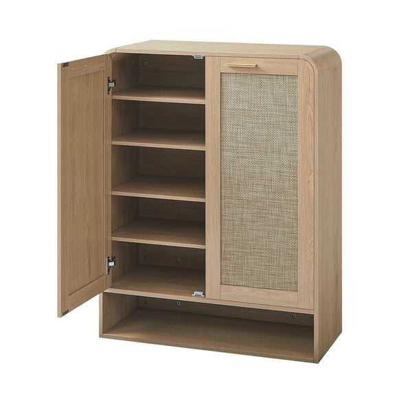English Elm Rattan Door Shoe Cabinet Six Tier Adjustable Shelving Entryway Storage Organizer Oak W1820P399462