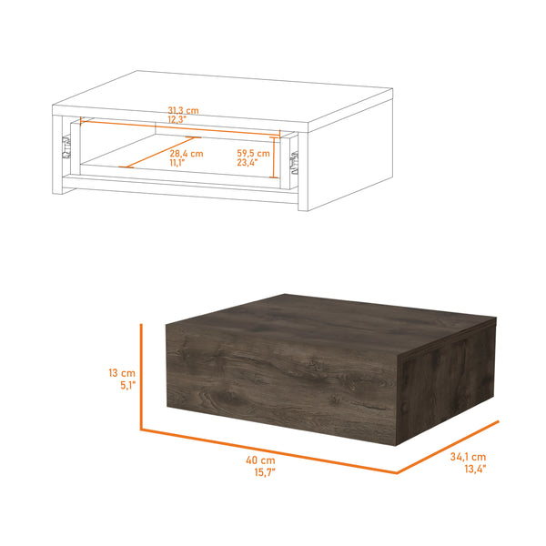 English Elm Vienna Wall-Mounted Nightstand in Dark Brown — Space-Saving Engineered Wood with Deep Drawer Storage B128P176111