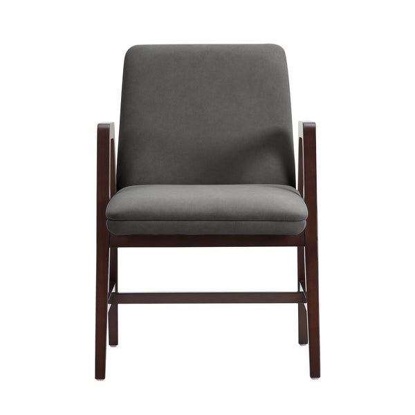 English Elm Stella Sculptural Wood Velvet Armchair in Graphite with Dark Walnut Frame, Luxe Upholstery, Durable Design Gray B365P397778
