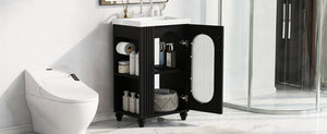 English Elm 20" Matte Freestanding Bathroom Vanity Ceramic Sink Mdf Cabinet Open Side Shelf Black N725P364206B