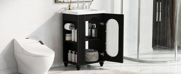 English Elm 20" Matte Freestanding Bathroom Vanity Ceramic Sink Mdf Cabinet Open Side Shelf Black N725P364206B