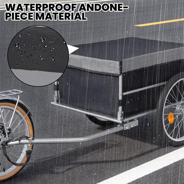 English Elm Foldable Bike Cargo Trailer with 20 Inch Tires Steel Frame and Weatherproof Oxford Cover Black W2932P405182