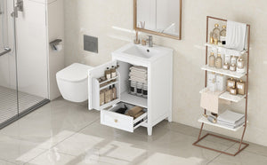 English Elm 20" Modern Bathroom Vanity With Sink, Soft-Close Door & Drawer, Ideal For Small Spaces, White Finish N725P351851K