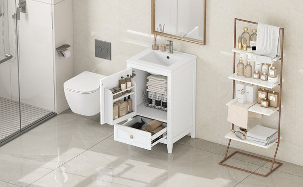 English Elm 20" Modern Bathroom Vanity With Soft-Close Door, Ceramic Sink & Storage Drawer For Small Spaces N725P185452K