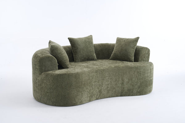English Elm Crescent-shaped Curved Chenille Loveseat Low Profile Deep Seat Modern Living Room Sofa Green W5188P450346