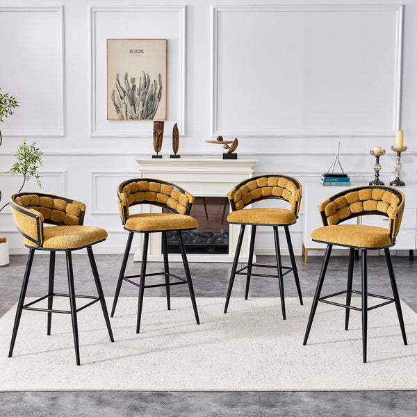 English Elm Set of 2 Chenille Upholstered Counterstools with Iron Legs for Kitchen Island Seating Black,Yellow W1512P491838