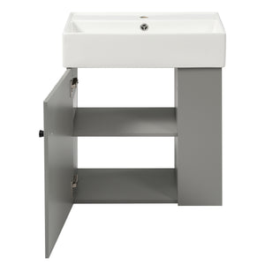 English Elm 21.6" Modern Floating Bathroom Vanity With Ceramic Sink - Stylish Space-Saving Design & Storage N729P170388E