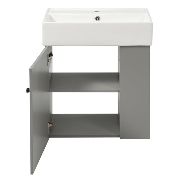 English Elm 21.6" Modern Floating Bathroom Vanity With Ceramic Sink - Stylish Space-Saving Design & Storage N729P170388E