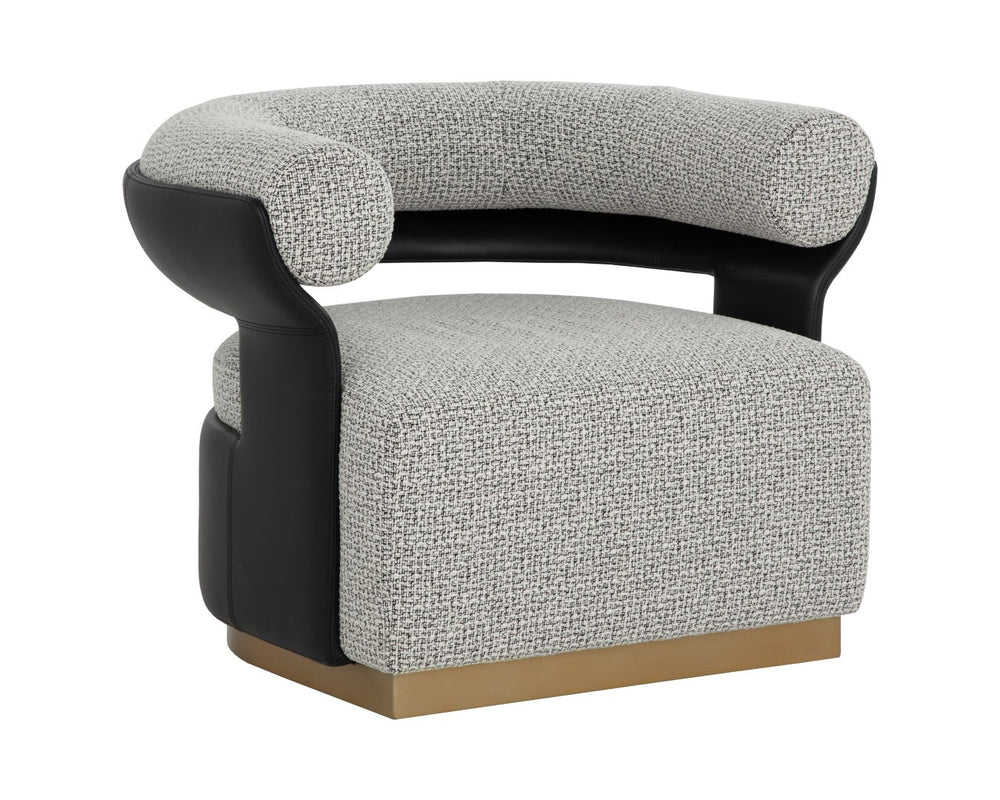 Sunpan OLIDA Swivel Lounge Chair - Modern Comfort with Helios Check Black Fabric & Nappa Leather Accents 111445