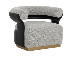 Sunpan OLIDA Swivel Lounge Chair - Modern Comfort with Helios Check Black Fabric & Nappa Leather Accents 111445