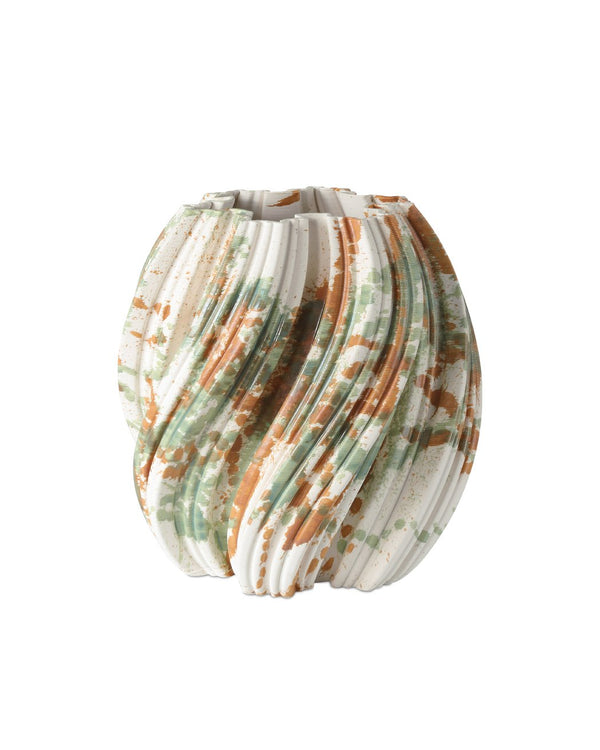Currey & Company Camouflage Small Vase - Unique 3d-printed Porcelain Accent With Striking Swirl Design And Artistry Green Porcelain 1200-0986-currey-company
