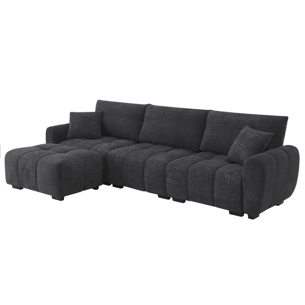 English Elm [video] Boucle L-shape Modular Sectional with Ottoman Four Seat Living Room Sofa N723S0008B