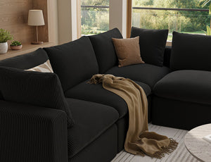 English Elm Modular L Shaped Sectional Sofa in Corduroy Fabric Seats Four with Chaise Lounge Black W1955S00005