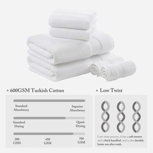 JLA Home Madison Park Signature - Cotton Plush Turkish 6-Piece Towel Set 600 GSM — Oversized, Highly Absorbent Spa-Quality Towels Crafted White MPS73-349