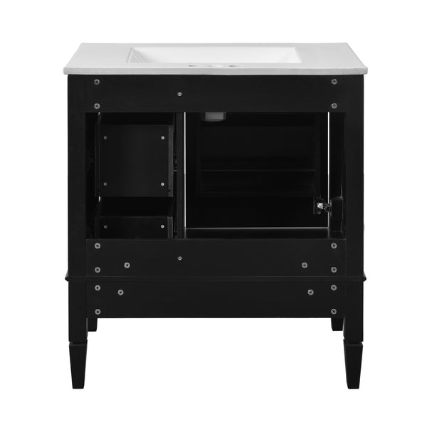 English Elm 30 30 Inch Bathroom Vanity with Ceramic Sink, Modern Compact 3-Drawer Storage Cabinet for Small Baths Black N710P247499B