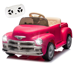 English Elm 12v Chevrolet 3100 Licensed Vintage Pickup Ride on Truck with Led Lights and Parent Remote Pink W1578P214161