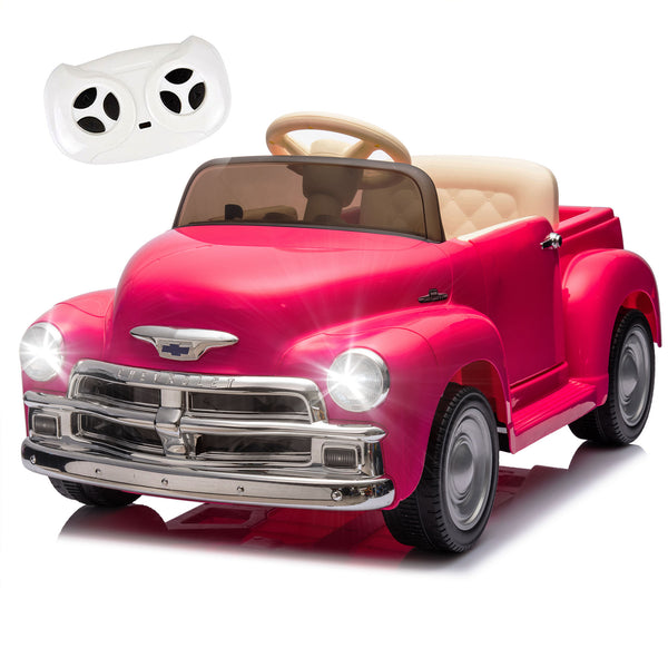 English Elm 12v Chevrolet 3100 Licensed Vintage Pickup Ride on Truck with Led Lights and Parent Remote Pink W1578P214161