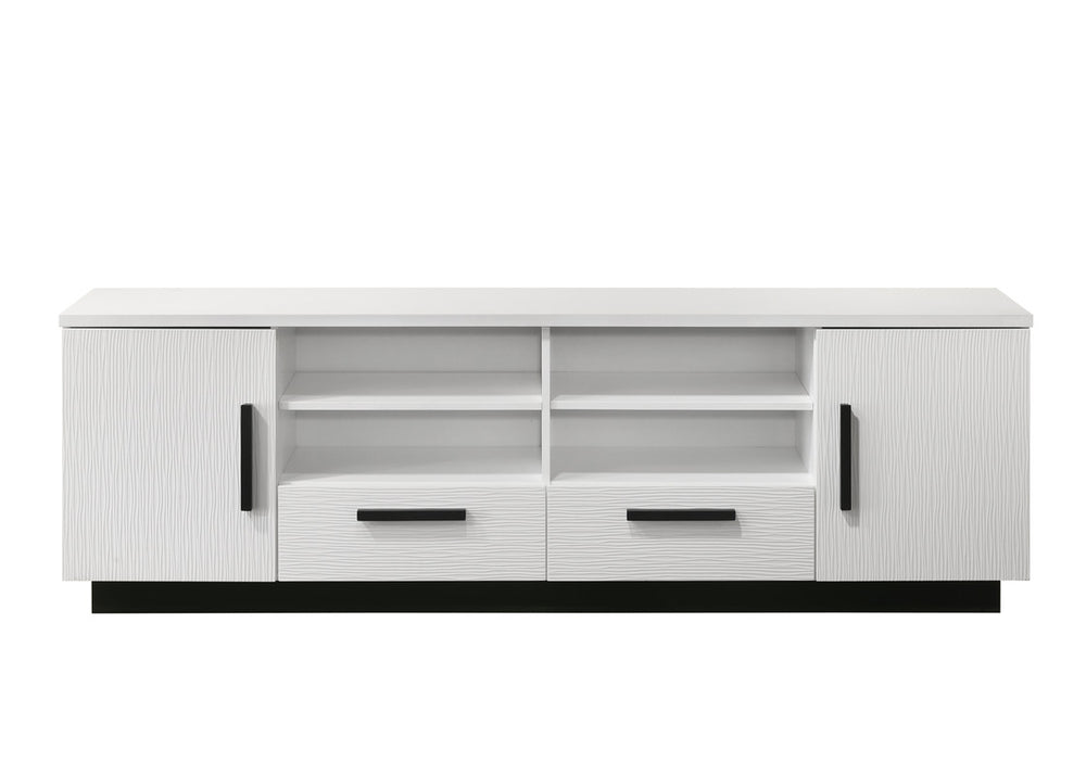English Elm Tropea 58 Inch Open Shelf Media Console with Oak Finish and Cord Management B2749P413260