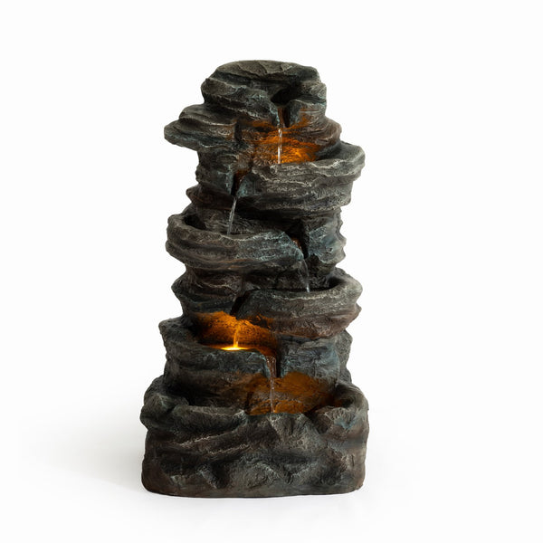 English Elm 6-tier Cascading Resin Stone Fountain with Warm Led Lights for Patio and Garden W853P412664