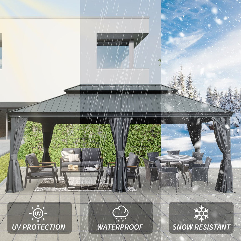 English Elm 12' X 20' Hardtop Gazebo - Durable Steel Roof, Insect Protection, Drainage & Privacy Curtains For Outdoor Fun W1859S00146