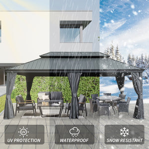 English Elm 12' X 20' Hardtop Gazebo - Durable Steel Roof, Insect Protection, Drainage & Privacy Curtains For Outdoor Fun W1859S00146