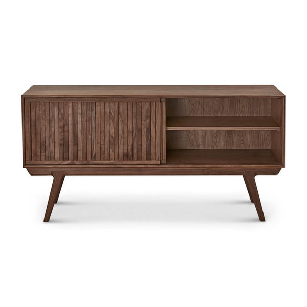 English Elm Strathcona Solid Walnut Media Cabinet with Sliding Veneer Panels, Angled Legs, 67" Wide, Lacquer Finish B353P345926