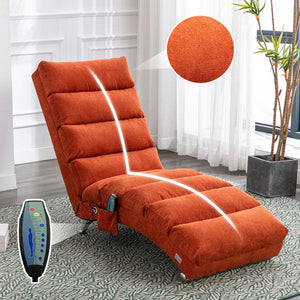 English Elm Linen Ergonomic Massage Chaise Lounge with Remote Control, 140° Recline, Heavy-Duty Frame, 5 Modes Orange W39539622