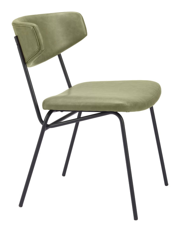 Charon Dining Chair Set of 2 - Stylish Green Vinyl Comfort with Steel Frame for Modern Dining Spaces