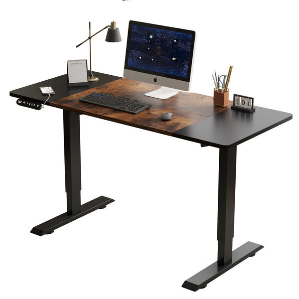 English Elm 55"×24" Electric Sit Stand Desk Steel Frame with Memory Presets and Usb-c Charging Port Black+Brown W614P376260