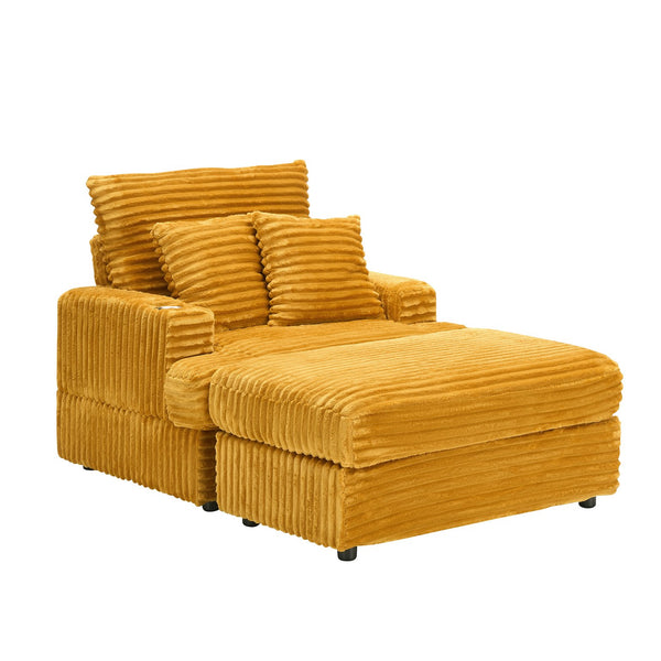 English Elm 39-inch Spring Corduroy Armchair and Ottoman Set with Cup Holder, Plush Sponge Cushions, 350lb Support Orange W1658S00074